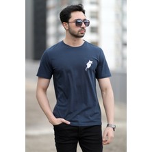 Erkek Bisiklet Yaka Kedi Dijital Baskılı T-Shirt Lacivert - 2020-3