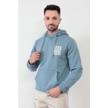 Açık Mavi Erkek Lets Talking Oversize Kanguru Cepli Kapüşonlu Sweatshirt