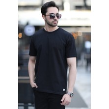 Erkek Bisiklet Yaka Regular Fit Pamuklu T-Shirt Siyah - 5446