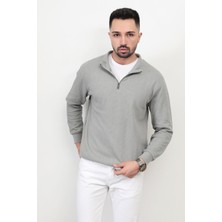 Erkek Gri Renk Yarım Fermuarlı Selanik Sweat - 5716