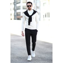 Erkek Yarım Balıkçı Yaka Kazak Beyaz Pirinç Örgü %100 Mikro Flament Triko - 1045