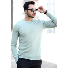 Erkek Pirinç Örgü Kazak Açık Yeşil Bisiklet Yaka Triko %100 Mikro Flament - 1005