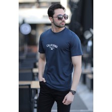 Erkek Bisiklet Yaka California Enjeksiyon Baskılı T-Shirt Lacivert - 2020-2