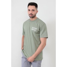 Yeşil Human Baskılı Regular Kesim T-Shirt