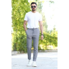 Erkek Gri Jogger Pantolon Beli Bağlama Detaylı Modal Likra Karışımlı - 10024