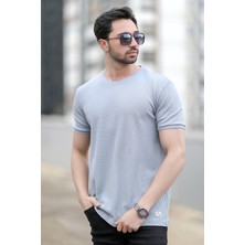 Erkek Bisiklet Yaka Waffle Kumaş Dokulu T-Shirt Açık Gri - 2709
