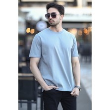 Erkek Bisiklet Yaka Regular Fit Pamuklu T-Shirt Gri - 5446