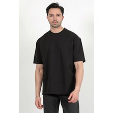 Erkek Bisiklet Yaka Pamuklu Basic Oversize T-Shirt Siyah - 2911