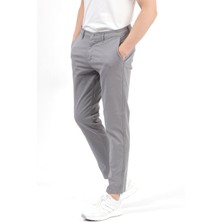 Erkek Gri Regular Fit Likralı Pamuklu Chino Pantolon - 4200