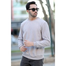 Erkek Oversize Sweatshirt Gri Intersoft Ribanalı Bisiklet Yaka Rahat Kesim - 5737