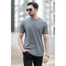 Erkek Bisiklet Yaka Waffle Kumaş Dokulu T-Shirt Açık Haki - 2709