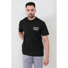 Siyah Erkek Human Baskılı Regular Kesim T-Shirt