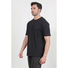 Erkek Bisiklet Yaka Fitilli %100 Pamuklu T-Shirt Siyah - 3015
