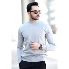 Erkek Yarım Balıkçı Yaka Kazak Gri Pirinç Örgü %100 Mikro Flament Ribanalı - 1047