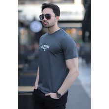 Erkek Bisiklet Yaka California Enjeksiyon Baskılı T-Shirt Antrasit - 2020-2