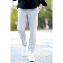 Erkek Kumaş Jogger Pantolon Gri Beli Lastikli Kordonlu %100 Pamuk - 0101