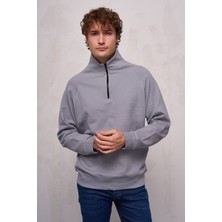 Erkek Yarım Fermuarlı Çelikli Sweatshirt