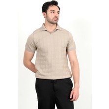 Erkek Polo Yaka Kısa Kol Dokulu Triko T-Shirt Bej - 2504