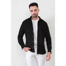 Erkek Süet Gömlek Çift Cepli ve Çıtçıt Detaylı Tasarım - 16463