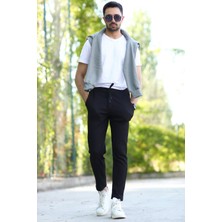 Erkek Siyah Jogger Pantolon Beli Bağlama Detaylı Modal Likra Karışımlı - 10024