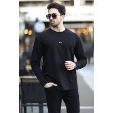 Erkek Bisiklet Yaka Baskı Detaylı 2iplik Sweatshirt Siyah - 5725