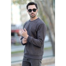 Erkek Oversize Sweatshirt Antrasit Intersoft Ribanalı Bisiklet Yaka Rahat Kesim - 5737