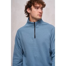 Erkek Yarım Fermuarlı Çelikli Sweatshirt
