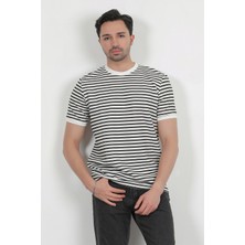 Erkek Bisiklet Yaka Kısa Kol Çizgili T-Shirt Siyah - 3004
