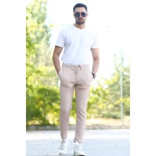 Erkek Bej Jogger Pantolon Beli Bağlama Detaylı Modal Likra Karışımlı - 10024
