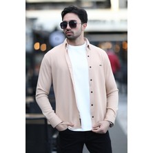 Erkek Çıtçıt Kapamalı Dokulu Örme Gömlek Bej - 16788