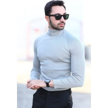 Erkek Balıkçı Yaka Örgü Kazak Gri %100 Mikro Flament Triko - 1012