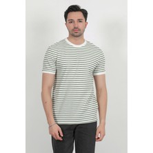 Erkek Bisiklet Yaka Kısa Kol Çizgili T-Shirt Yeşil - 3004