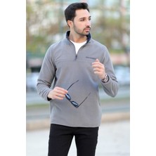 JB John Borners Erkek Dik Yaka Polar Gri Yarım Fermuar Nakış Detaylı Regularfit - 6001