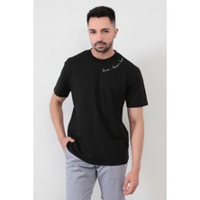 Siyah Erkek Live Love Baskılı Regular Kesim T-Shirt