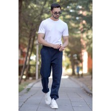 Erkek Eşofman Altı Indigo 3 Iplik Kışlık Cepli Beli Bağcıklı Lastikli Paça - 10008