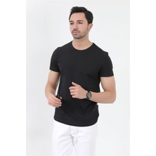 John Borners Erkek Siyah %100 Pamuk Slim Fit Dar Kesim Bisiklet Yaka Basic Süprem T-Shirt