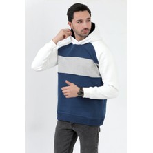 Erkek Kapüşonlu Oversize Sweatshirt Koyu Mavi 3 Iplik Garnili Ribanalı Hoodie - 5771