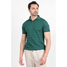Erkek Polo Yaka Kısa Kol Dokulu Triko T-Shirt Yeşil - 2504