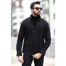 Erkek Slimfit Gömlek Siyah John Borners Baskılı Çıtçıt Düğmeli Cepsiz - 16807