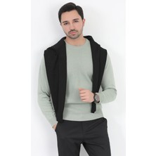 Erkek Triko Kazak Çağla Mikro Flament Italyan Kol Bisiklet Yaka Slimfit - 2010