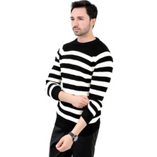 Erkek Triko Kazak Siyah Çizgili Selanik Bisiklet Yaka Ribanalı - 2008