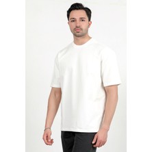 Erkek Bisiklet Yaka Pamuklu Basic Oversize T-Shirt Beyaz - 2911