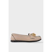 Liger Kadın Tokalı Yumuşak Babet Ayakkabı VİZON