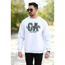 Erkek Oversize Sweatshirt Kar Melanj Ribanalı Bisiklet Yaka Los Angeles Baskılı - 10017