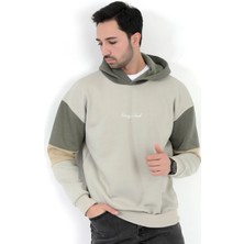 Erkek Kapüşonlu Sweatshirt Taş 3 Iplik Şardonlu Baskılı Garnili Ribanalı Hoodie - 5299