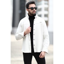 Erkek Slimfit Gömlek Krem John Borners Baskılı Çıtçıt Düğmeli Cepsiz - 16807