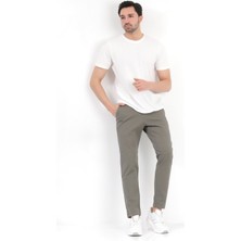 Erkek Haki Regular Fit Likralı Pamuklu Chino Pantolon - 4200