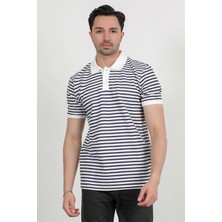 Erkek Polo Yaka Çizgili Kısa Kol T-Shirt Lacivert - 2999