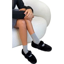 Tüylü Tek Kemer Cırtlı Panduf Kadın Ev Babeti SİYAH