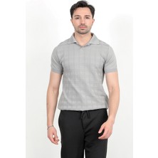 Erkek Polo Yaka Kısa Kol Dokulu Triko T-Shirt Gri - 2504